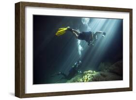 A Young Married Couple Scuba Diving in Devil's Den Springs Florida-null-Framed Art Print