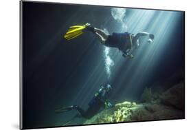 A Young Married Couple Scuba Diving in Devil's Den Springs Florida-null-Mounted Art Print