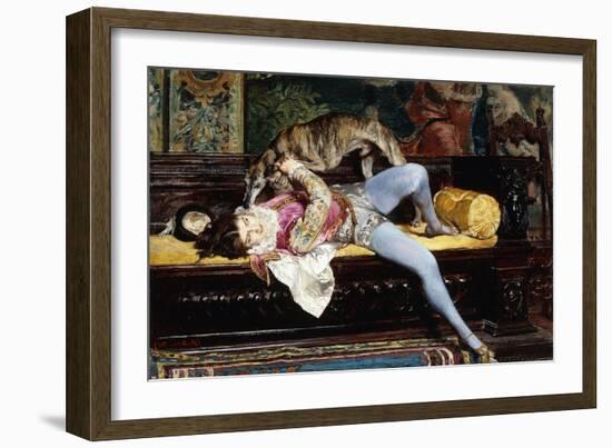 A Young Page, Playing with a Greyhound; Un Jeune Page, Jouant Avec Un Levrier, 1869-Giovanni Boldini-Framed Giclee Print