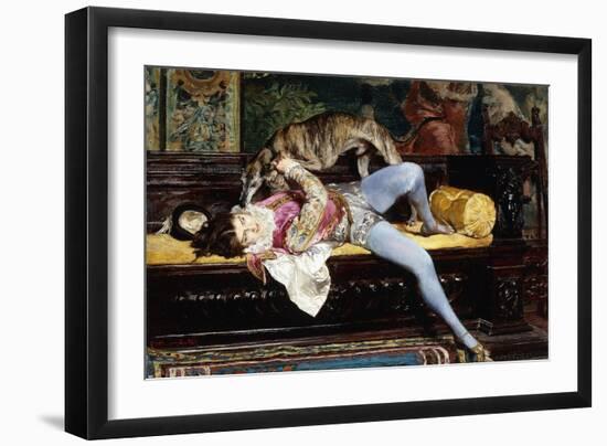 A Young Page, Playing with a Greyhound; Un Jeune Page, Jouant Avec Un Levrier, 1869-Giovanni Boldini-Framed Giclee Print