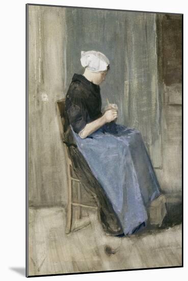 A Young Scheveningen Woman Knitting-Vincent van Gogh-Mounted Giclee Print