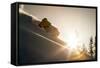 A Young Skier Chases the Sun Down the Ski Slope in the Wasatch Backcountry, Utah-Louis Arevalo-Framed Stretched Canvas