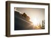 A Young Skier Chases the Sun Down the Ski Slope in the Wasatch Backcountry, Utah-Louis Arevalo-Framed Photographic Print