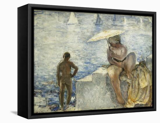 A Young Swimmer with a Parasol; La Jeune Baigneuse Au Parasol, C. 1925-1930-Henri Lebasque-Framed Stretched Canvas