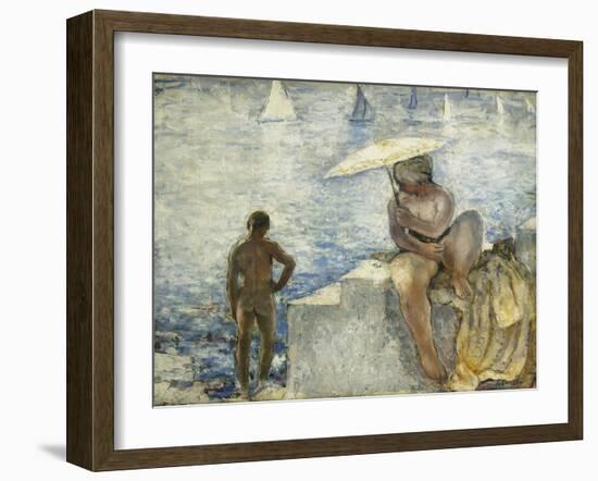 A Young Swimmer with a Parasol; La Jeune Baigneuse Au Parasol, C. 1925-1930-Henri Lebasque-Framed Giclee Print