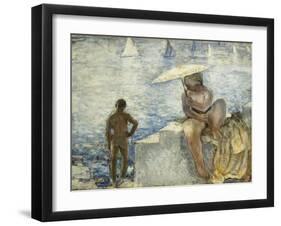 A Young Swimmer with a Parasol; La Jeune Baigneuse Au Parasol, C. 1925-1930-Henri Lebasque-Framed Giclee Print