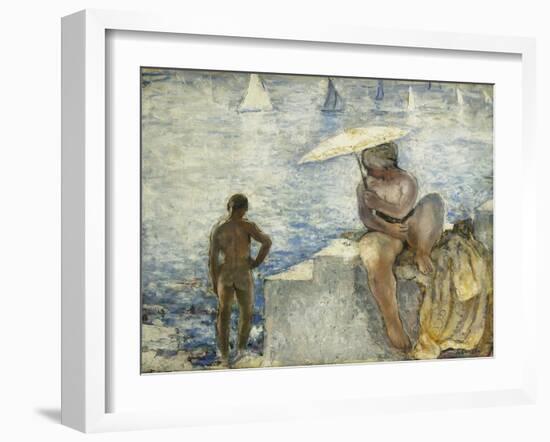 A Young Swimmer with a Parasol; La Jeune Baigneuse Au Parasol, C. 1925-1930-Henri Lebasque-Framed Giclee Print