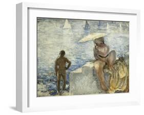 A Young Swimmer with a Parasol; La Jeune Baigneuse Au Parasol, C. 1925-1930-Henri Lebasque-Framed Giclee Print