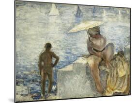 A Young Swimmer with a Parasol; La Jeune Baigneuse Au Parasol, C. 1925-1930-Henri Lebasque-Mounted Giclee Print