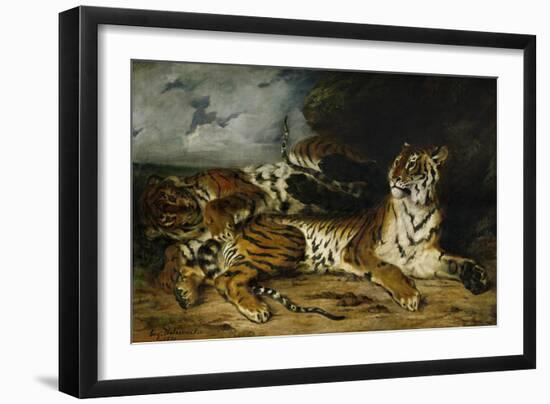 A Young Tiger Playing with Its Mother, 1830-Eugene Delacroix-Framed Giclee Print