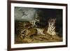 A Young Tiger Playing with Its Mother, 1830-Eugene Delacroix-Framed Giclee Print