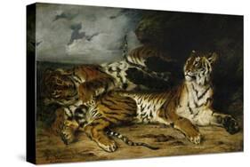 A Young Tiger Playing with Its Mother, 1830-Eugene Delacroix-Stretched Canvas