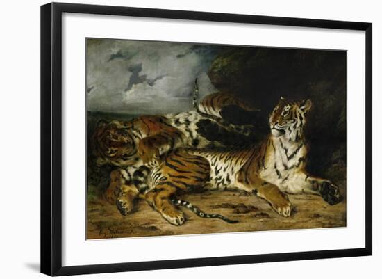A Young Tiger Playing with Its Mother, 1830-Eugene Delacroix-Framed Giclee Print