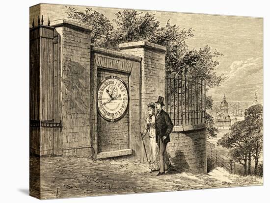 A Young Well-Dressed Couple Admire the Magnetic Clock Outside Greenwich Royal Observatory-null-Stretched Canvas