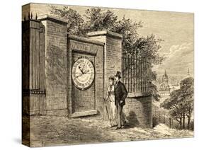 A Young Well-Dressed Couple Admire the Magnetic Clock Outside Greenwich Royal Observatory-null-Stretched Canvas