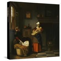 A Young Woman and a Girl Putting a Baby to Bed in a Cradle in an Interior-Pieter de Hooch-Stretched Canvas