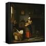 A Young Woman and a Girl Putting a Baby to Bed in a Cradle in an Interior-Pieter de Hooch-Framed Stretched Canvas