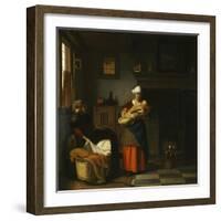 A Young Woman and a Girl Putting a Baby to Bed in a Cradle in an Interior-Pieter de Hooch-Framed Giclee Print