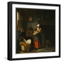 A Young Woman and a Girl Putting a Baby to Bed in a Cradle in an Interior-Pieter de Hooch-Framed Giclee Print