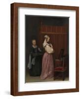 A Young Woman at her Toilet with a maid, c.1650-51-Gerard ter Borch or Terborch-Framed Giclee Print