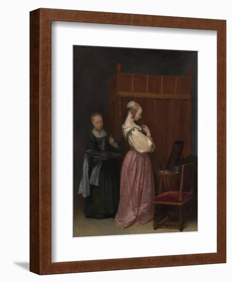 A Young Woman at her Toilet with a maid, c.1650-51-Gerard ter Borch or Terborch-Framed Giclee Print