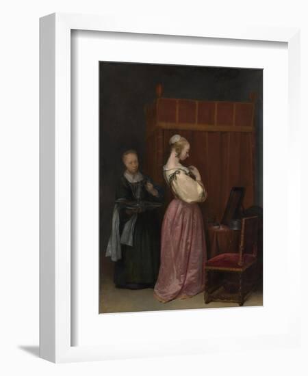 A Young Woman at her Toilet with a maid, c.1650-51-Gerard ter Borch or Terborch-Framed Giclee Print