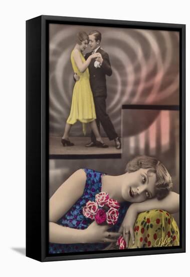 A Young Woman Daydreams About Dancing with a Man-null-Framed Stretched Canvas