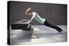 A Young Woman Does a Pushup on a Park Bench in San Francisco, California in Workout Apparel-Carlo Acenas-Stretched Canvas