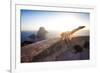 A Young Woman Does an Acrobatic Yoga Pose at the Torre Des Savinar Lookout Tower in Sw Ibiza-Day's Edge Productions-Framed Photographic Print