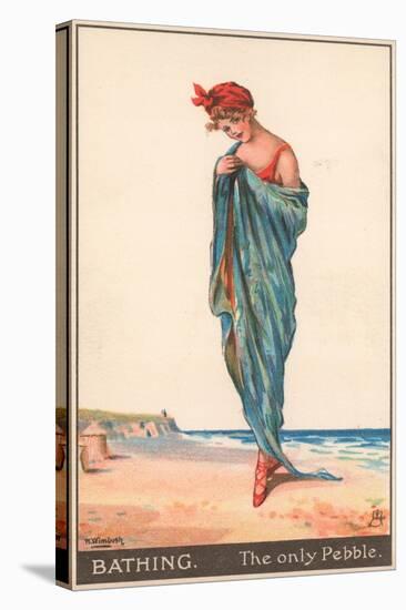 A Young Woman Draped in a Towel on a Beach-null-Stretched Canvas