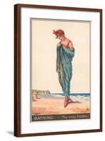 A Young Woman Draped in a Towel on a Beach-null-Framed Giclee Print