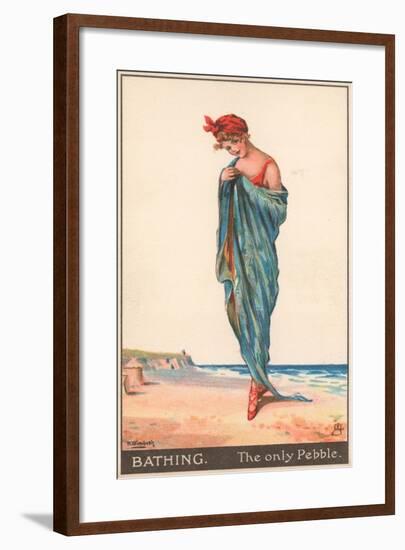 A Young Woman Draped in a Towel on a Beach-null-Framed Giclee Print