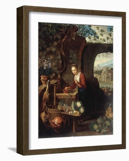 A Young Woman Drawing Water from a Well-Gerrit Dou-Framed Giclee Print