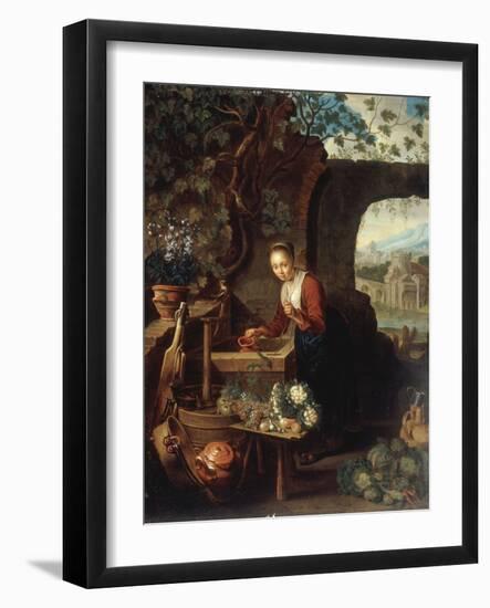 A Young Woman Drawing Water from a Well-Gerrit Dou-Framed Giclee Print