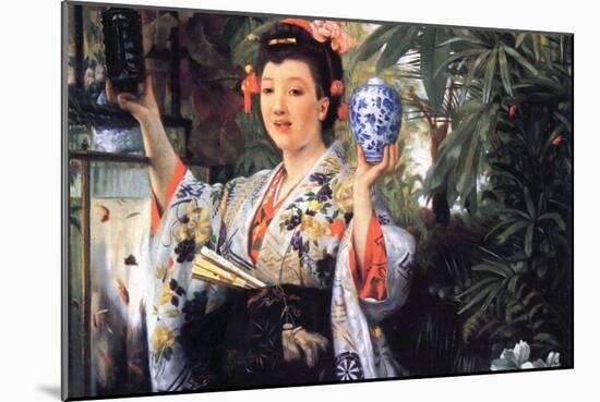A Young Woman Holds Japanese Goods-James Tissot-Mounted Art Print