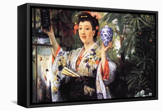 A Young Woman Holds Japanese Goods-James Tissot-Framed Stretched Canvas