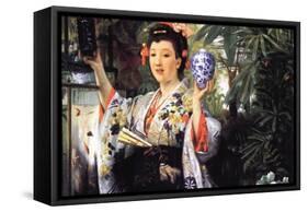 A Young Woman Holds Japanese Goods-James Tissot-Framed Stretched Canvas