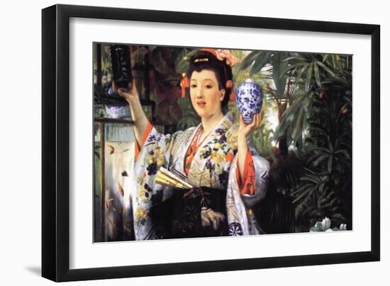 A Young Woman Holds Japanese Goods-James Tissot-Framed Art Print