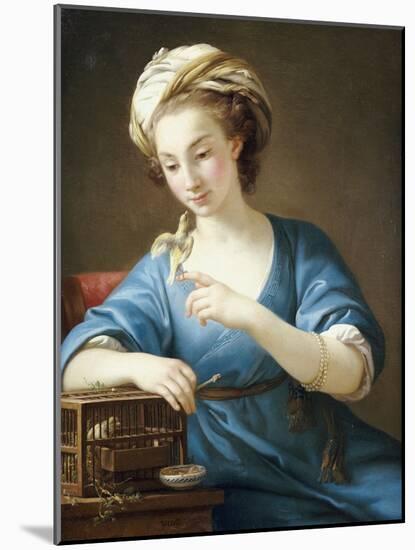 A Young Woman in Turkish Costume Seated Playing with a Cage-Bird, 1766-Joseph Marie Vien-Mounted Giclee Print