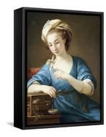 A Young Woman in Turkish Costume Seated Playing with a Cage-Bird, 1766-Joseph Marie Vien-Framed Stretched Canvas