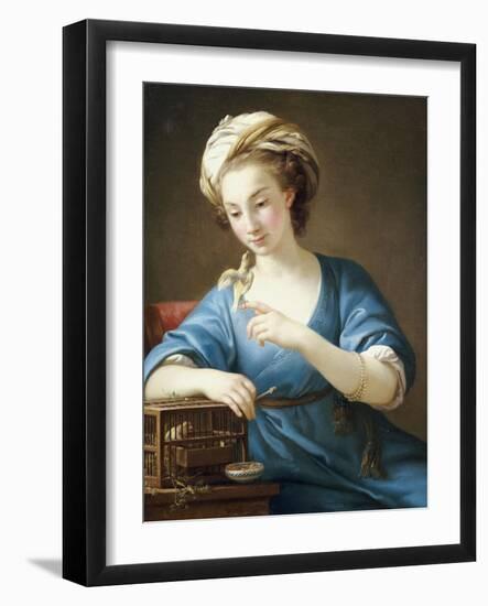 A Young Woman in Turkish Costume Seated Playing with a Cage-Bird, 1766-Joseph Marie Vien-Framed Giclee Print