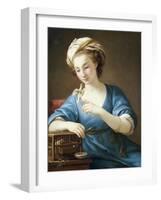 A Young Woman in Turkish Costume Seated Playing with a Cage-Bird, 1766-Joseph Marie Vien-Framed Giclee Print