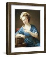 A Young Woman in Turkish Costume Seated Playing with a Cage-Bird, 1766-Joseph Marie Vien-Framed Giclee Print