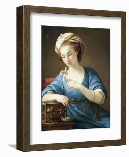 A Young Woman in Turkish Costume Seated Playing with a Cage-Bird, 1766-Joseph Marie Vien-Framed Giclee Print