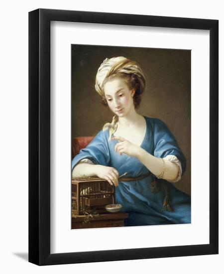 A Young Woman in Turkish Costume Seated Playing with a Cage-Bird, 1766-Joseph Marie Vien-Framed Giclee Print