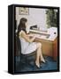 A Young Woman Office Worker Using What Now Looks Like a Rather Cumbersome Computer-null-Framed Stretched Canvas