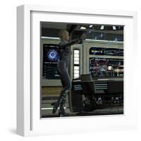 A Young Woman Operating a Holographic Control Center-null-Framed Art Print