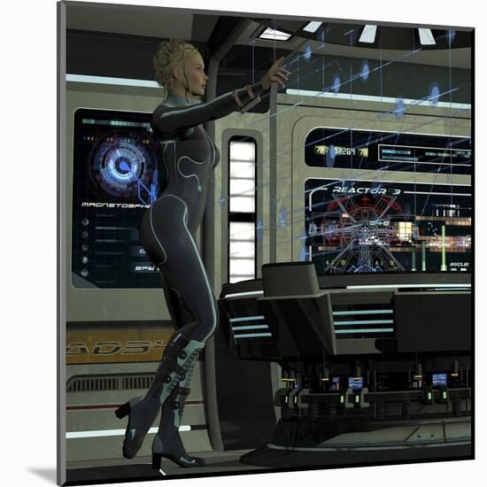 A Young Woman Operating a Holographic Control Center-null-Mounted Art Print