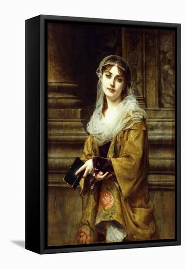 A Young Woman Outside a Church-Charles Louis Lucien Muller-Framed Stretched Canvas