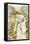 A Young Woman Picks Flowers in a Country Garden, and Stores Them in Her Apron-null-Framed Stretched Canvas